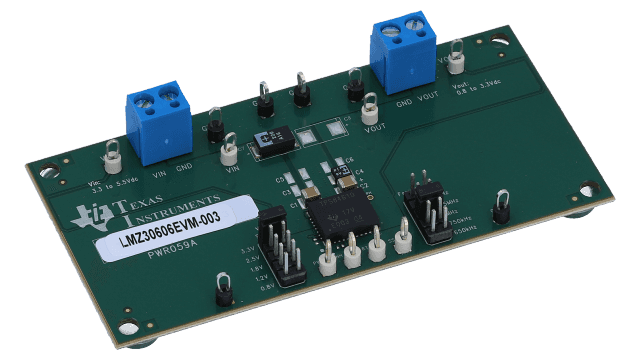 LMZ30606EVM-003 2.95V to 6V, 6A Step-Down Power Module Evaluation Board angled board image