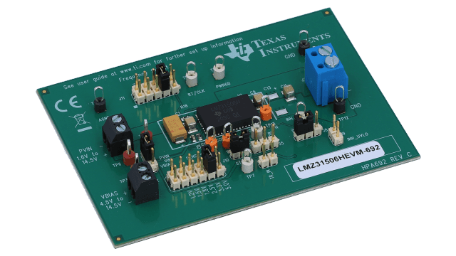 LMZ31506HEVM-692 SIMPLE SWITCHER® 6A Synchronous Buck Power Module Evaluation Board angled board image