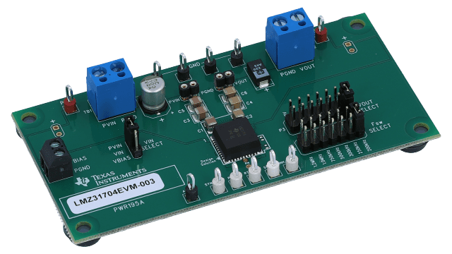 LMZ31704EVM-003 LMZ31704 2.95V to 17V, 4A Step-Down Power Module Evaluation Board angled board image
