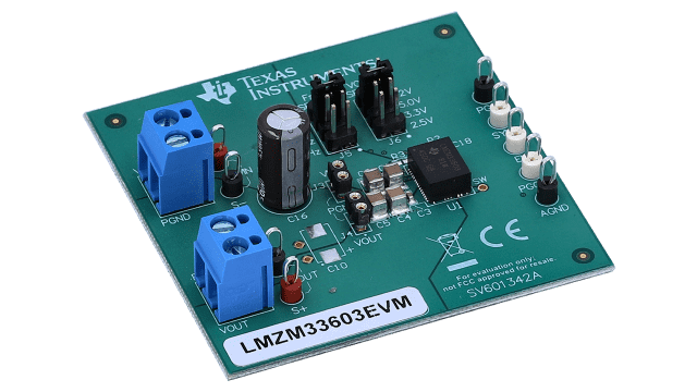 LMZM33603EVM LMZ33603 4V ～ 36V 入力、1V ～ 13.5V 出力、3A 電源モジュールの評価モジュール angled board image