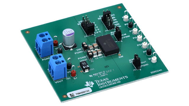 LMZM33606EVM 3.5-V to 36-V input, 1-V to 20-V output, 6-A power module evaluation board angled board image