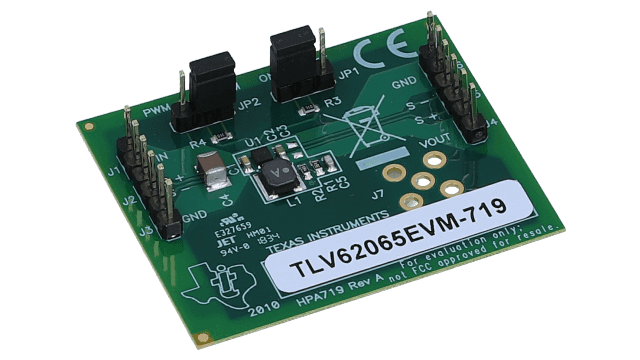 TLV62065EVM-719 Evaluation Module for TLV62065 3MHz 2A Step Down Converter in 2x2 SON Package angled board image