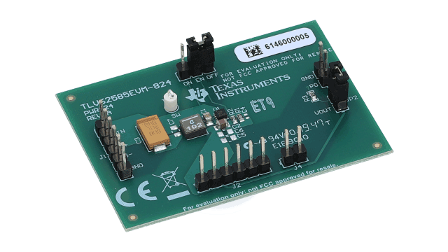 TLV62585EVM-824 TLV62585 3A, High Efficiency Step-Down Converter Evaluation Module angled board image