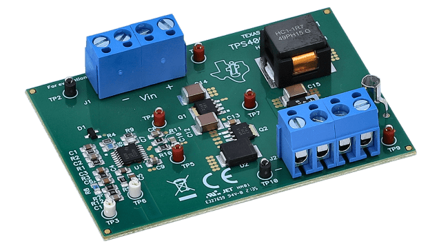 TPS40055EVM-001 Evaluation Module Converts 12V Bus to 1.8V at 15 Amps angled board image
