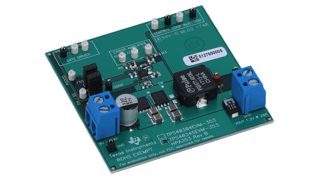 TPS40345EVM-353 TPS40345, 8V to 14V Input, 1.2V Output Synchronous Buck Controller Evaluation Module angled board image