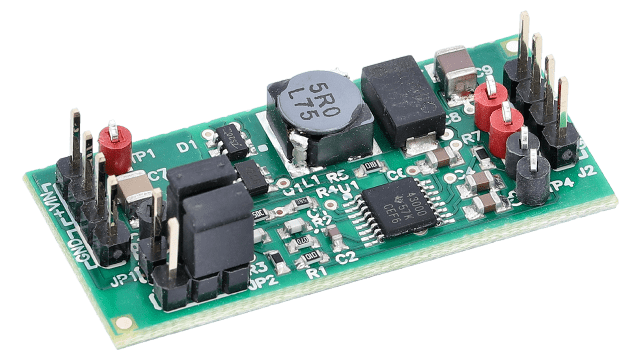 TPS43000EVM-001 1-MHz, 3.3V, High-Efficiency Synchronous Buck Converter with TPS43000 PWM angled board image