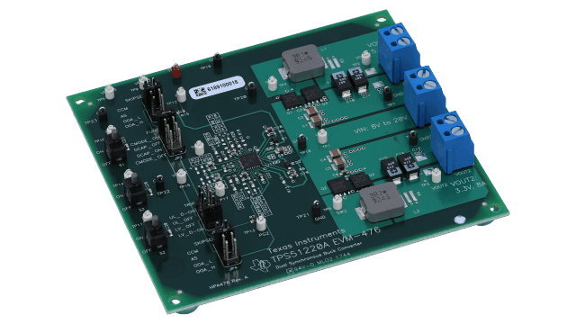 TPS51220AEVM-476 High Performance Dual Output Synchronous Buck Evaluation Module using the TPS51220A angled board image