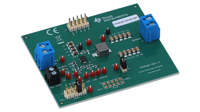 TPS53513EVM-587 TPS53513EVM-587 Single-Output Synchronous Step-Down Converter Evaluation Module angled board image