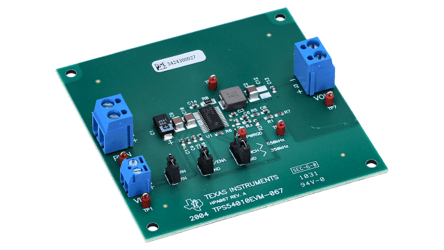 TPS54010EVM-067 14-A, 2.2-4.0 Vin DC/DC Converter with Adjustable Output Voltage Evaluation Module angled board image