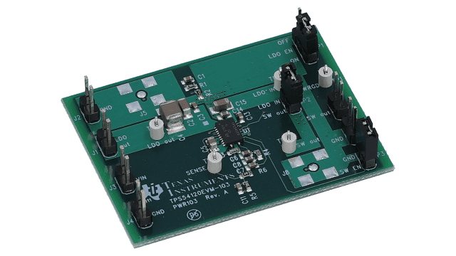 TPS54120EVM-103 Evaluation Module for TPS54120 1A Power Supply w/ Integrated DC-DC Converter & Low-Dropout Regulator angled board image