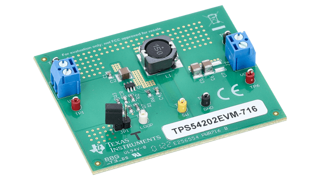 TPS54202EVM-716 TPS54202 2A Output, Synchronous Step-Down Converter Evaluation Module angled board image