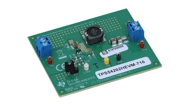 TPS54202HEVM-716 TPS54202H 2A 出力、同期整流降圧コンバータの評価モジュール angled board image