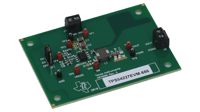 TPS54227EVM-686 Evaluation Module for TPS54227 Synchronous Step-Down Converter angled board image