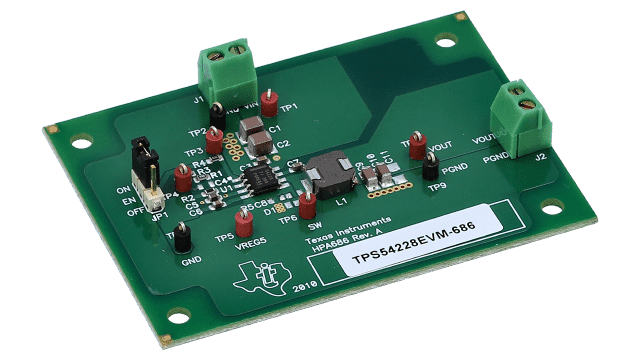 TPS54228EVM-686 Evaluation Module for TPS54228 Synchronous Step-Down Converter with Light Load Efficiency angled board image