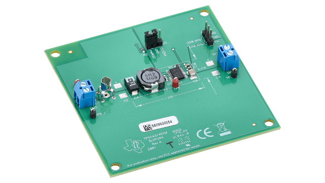 TPS54314EVM 3-A, 3-6 Vin DC/DC Converter with 1.8V Fixed Output angled board image