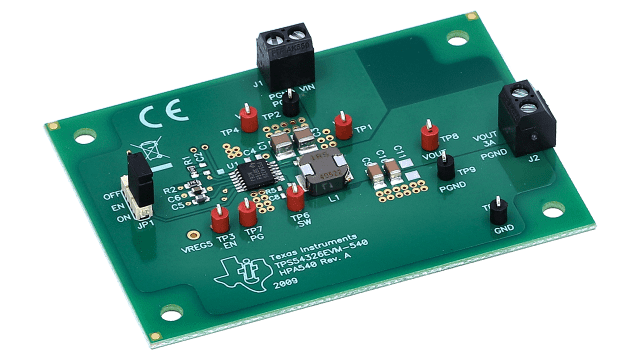 TPS54326EVM-540 4.5V to 18V Input, 3A Converter Evaluation Module angled board image