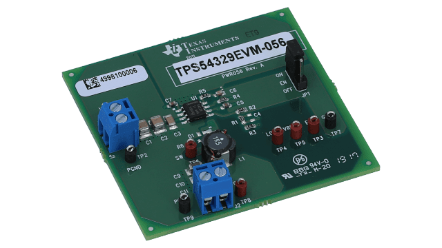 TPS54329EVM-056 D-CAP2 모드를 지원하는 TPS54329 동기식 스텝다운 컨버터용 평가 모듈 angled board image