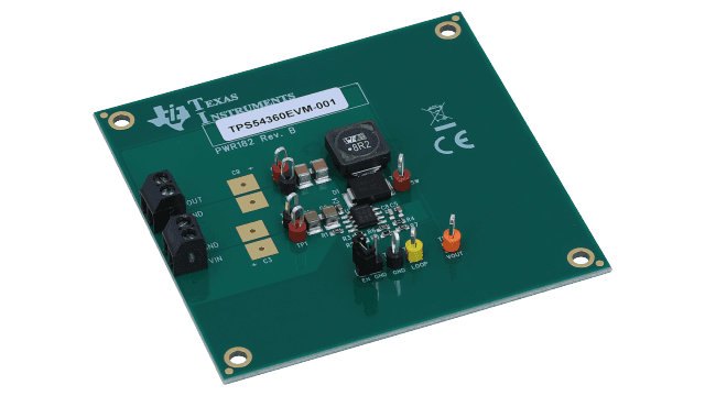 TPS54360EVM-182 60V Input, 3.5A, Step-Down Converter Evaluation Module angled board image