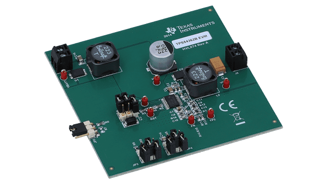 TPS54362BEVM TPS54362BEVM:  Convertidor CCCC reductor con salida de 3 A de módulo de evaluación fuente de 3.6 V a 48 V angled board image