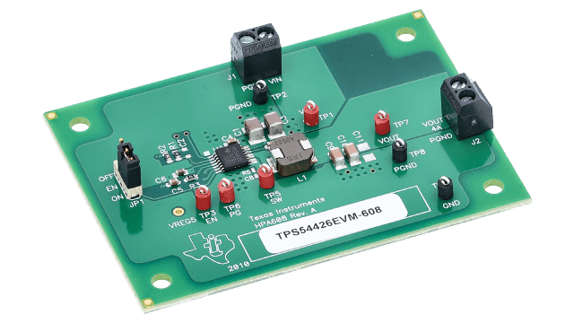 TPS54426EVM-608 Evaluation Module for TPS54426 4.5V to 18V Input, 4A Synchronous Step-Down Converter angled board image