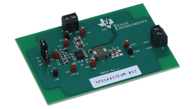 TPS54427EVM-052 TPS54427 Synchronous Step-Down SWIFT Converter Evaluation Module angled board image