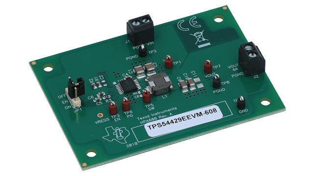TPS54429EEVM-608 評価モジュール、TPS54429E 用、同期整流・降圧コンバータ、自動スキップ Eco-Mode モード付き angled board image