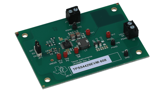 TPS54429EVM-608 Evaluierungsmodul für TPS54429-Synchron-Abwärtswandler mit D-CAP2-Modus angled board image