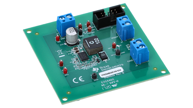 TPS544B20EVM-634 20A D-CAP/D-CAP2 SWIFT&trade; Converter with PMBus&trade; and V, I, Temp Telemetry angled board image
