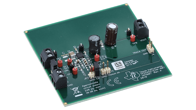 TPS54521EVM-607 評価モジュール、TPS54521 用、同期整流・降圧レギュレータ angled board image