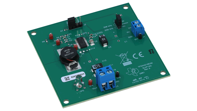 TPS54610EVM-192 6 A、3 to 6 Vin DC/DC コンバータ、可変出力、最低 0.9 V angled board image