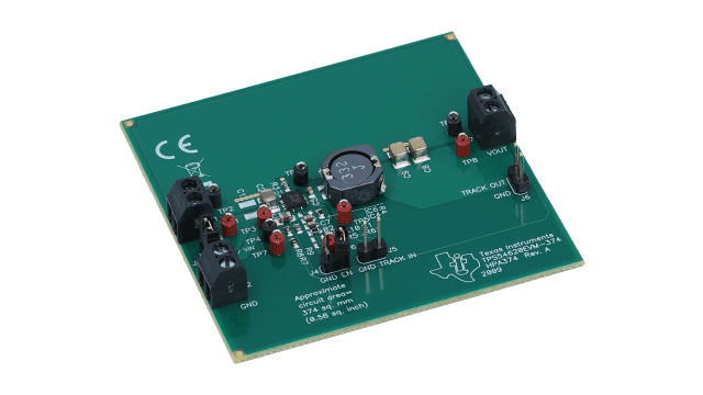 TPS54620EVM-374 TPS54620 8 V–17 V, 6 A, SWIFT™-Wandler-Evaluierungsmodul angled board image
