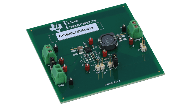 TPS54622EVM-012 Evaluierungsmodul für TPS54622-Synchron-SWIFT™-Abwärtswandler angled board image
