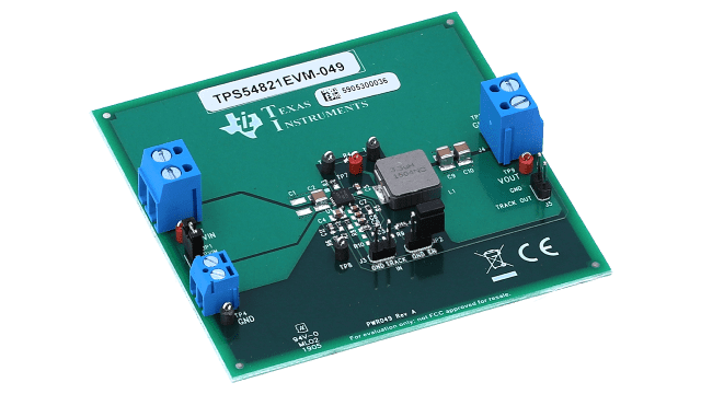 TPS54821EVM-049 Evaluation Module for TPS54821 Synchronous Step-Down Converter angled board image