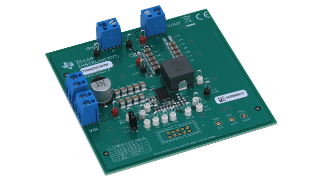 TPS548D22EVM-784 TPS548D22 DCAP3 High Performance, 40-A Single Synchronous Step-Down Converter Evaluation Module angled board image
