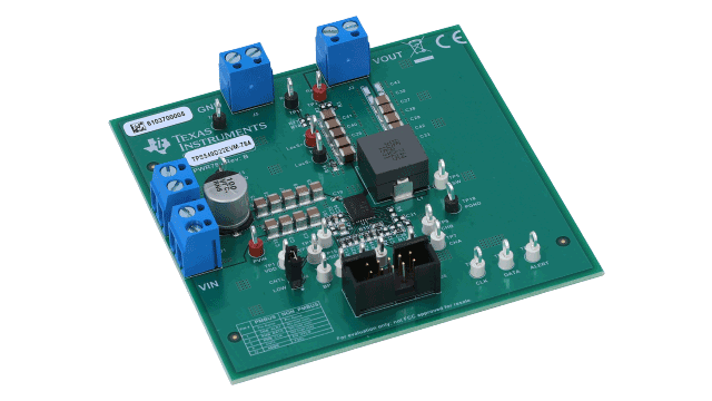 TPS549D22EVM-784 TPS549D22 DCAP3 High Performance, 40-A Single Synchronous Step-Down Converter Evaluation Module angled board image