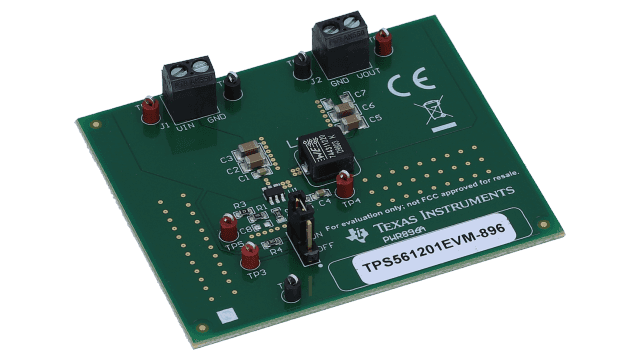 TPS561201EVM-896 TPS561201, 1A Synchronous Step-Down SWIFT™ Converter Evaluation Module angled board image