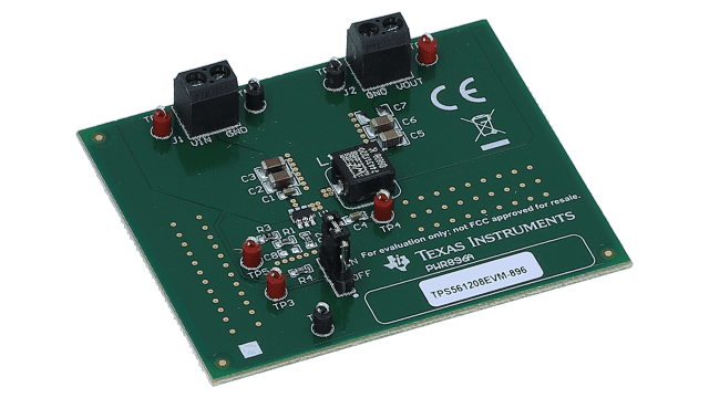 TPS561208EVM-896 TPS561208 2A Output, Synchronous SWIFT&trade; Step-Down Converter Evaluation Module angled board image