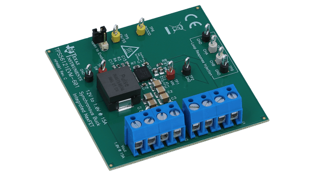 TPS56121EVM-601 Evaluation Module for TPS56121 High Current (15A) Synchronous Step-Down SWIFT&trade; Converter angled board image