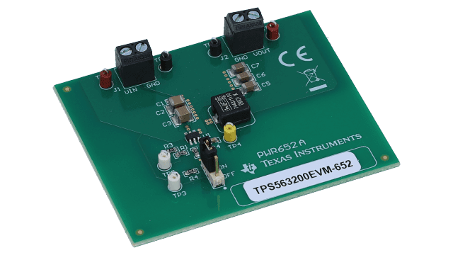 TPS563200EVM-652 TPS563200 4.5V to 17V Input, 3A Synchronous Step Down Converter with Integrated FETs angled board image