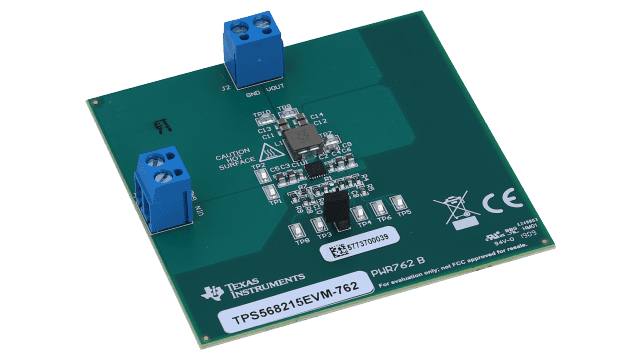 TPS568215EVM-762 TPS568215 Synchronous Step-Down SWIFT&trade; Converter Evaluation Module angled board image