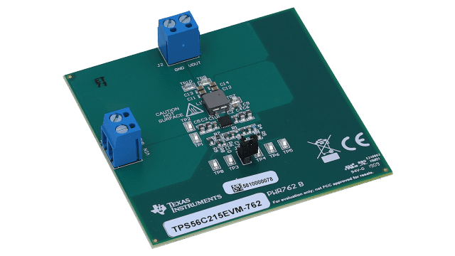 TPS56C215EVM-762 TPS56C215 12A Synchronous Step-Down Converter Evaluation Module angled board image