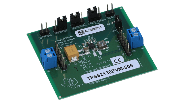 TPS62130EVM-505 Evaluation Module for TPS62130 a 3-A, synchronous, step-down converter in a 3x3-mm, 16-pin QFN angled board image