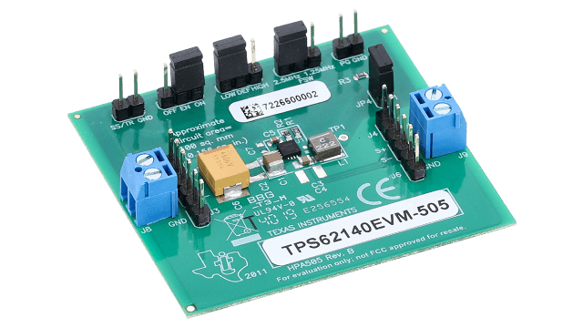 TPS62140EVM-505 Evaluation Module for TPS62140 a 2-A, synchronous, step-down converter in a 3x3-mm, 16-pin QFN angled board image