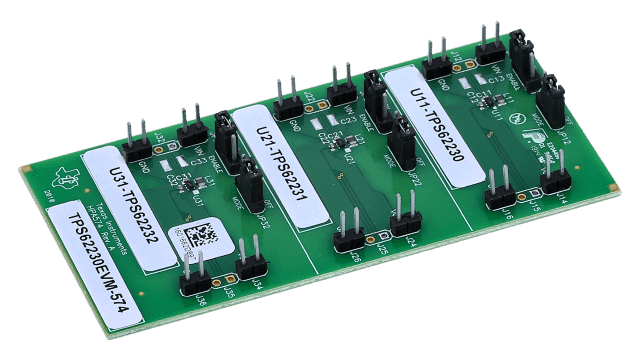 TPS62230EVM-574 Evaluation Module for TPS62230, TPS62231, TPS62232 Ultra Small Step Down Converter 1.2V, 1.8V, 2.5V angled board image