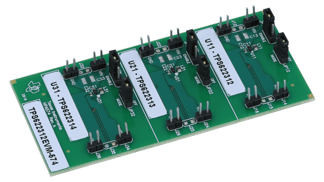 TPS622312EVM-574 Evaluation Module for TPS622312, TPS622313, TPS622314 Ultra Small Step Down Converter (1.3, 1.5, 2)V angled board image