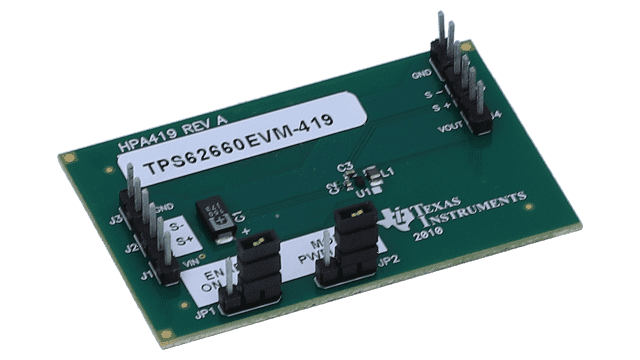 TPS62660EVM-419 Evaluation Module for TPS62660 1000mA, 6MHz Synchronous Step-Down Converter angled board image