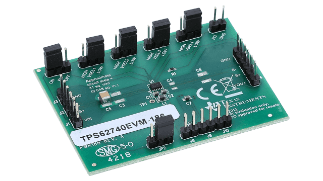 TPS62740EVM-186 TPS62740EVM-186 Ultra Low Iq Step-Dwon Converter for Low Power Wireless Applications Evaluation Module angled board image