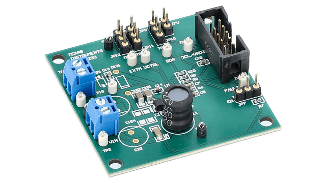 TPS65233EVM TPS65233 LNB 電圧レギュレータ、I2C インターフェイス付き、評価基板 angled board image