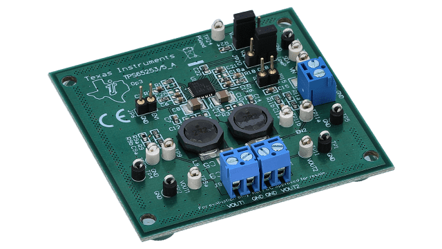 TPS65253EVM Evaluation Module for TPS65253 4.5V to 16V INPUT with 2 Buck Converters and Integrated FETS angled board image