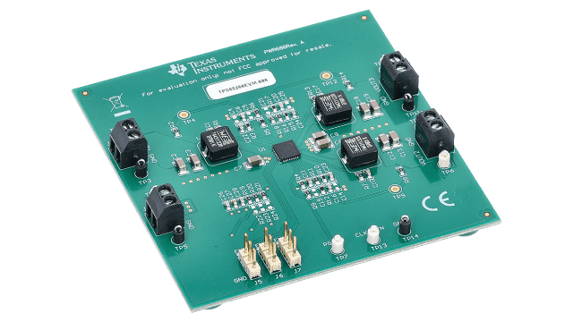 TPS65266EVM-686 2.7V to 6.5V Input, 3A/2A/2A Buck converter evaluation module angled board image